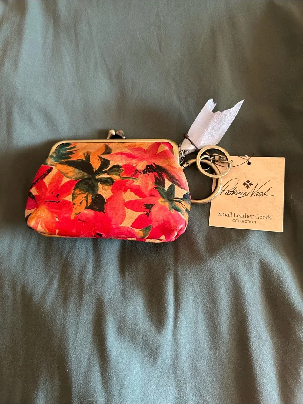 NWT Patricia Nash Floral Kiss-Lock Coin Purse in Red, Orange, Green